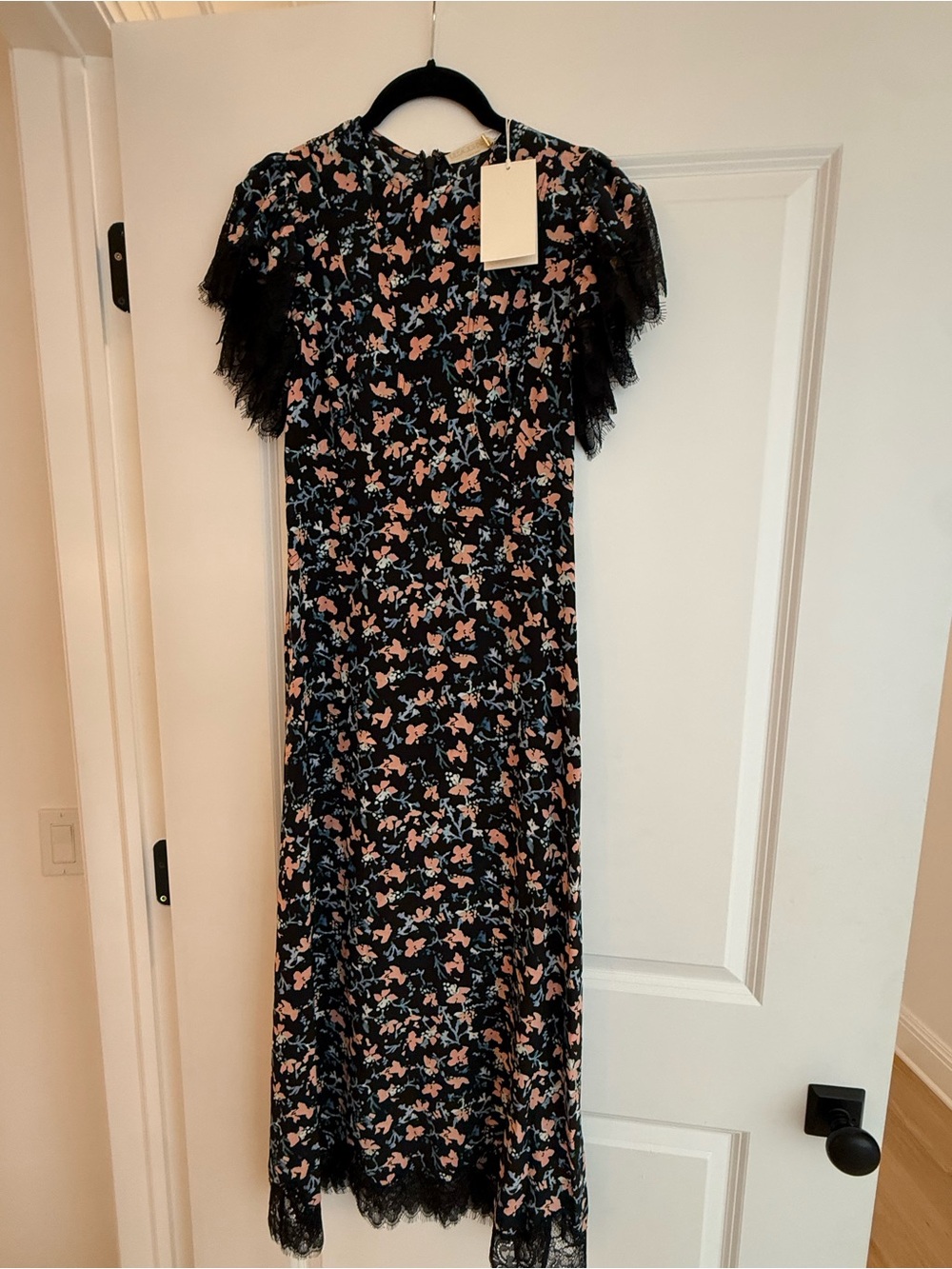 Ulla Johnson Black Maxi Dress with Pink & Blue Floral Print